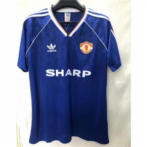 Maglia retro a maniche lunghe di trasferta blu di Manchester United dal 1988