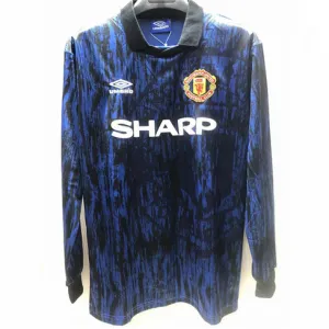 Maglia retro a maniche lunghe di trasferta di Manchester United 1993 - Azzurra