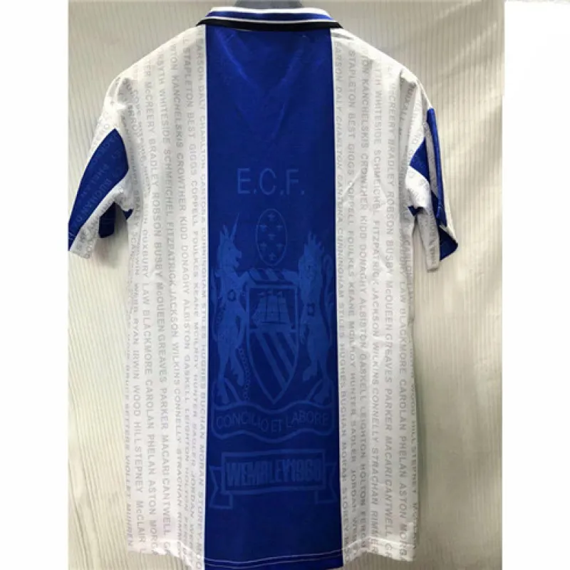 Camiseta retro de fuera de Manchester United 1994 - 96 - Azul/Blanco