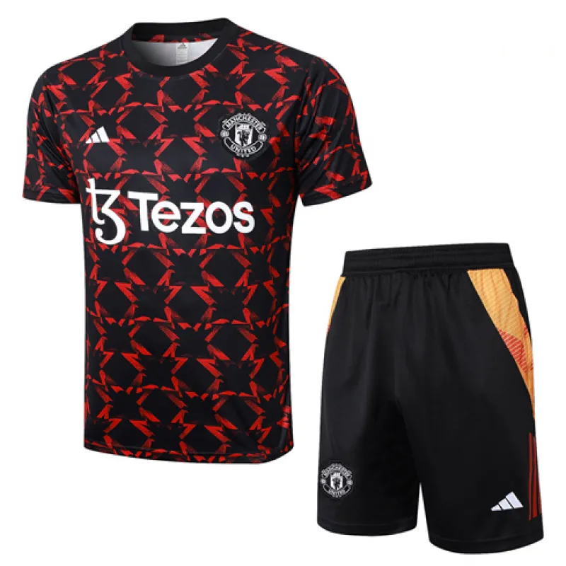 Maglia di allenamento + Shorts di Manchester United 2024/25 Nero/Rosso