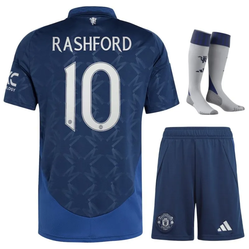 Set di maglia per bambini di trasferta di Manchester United con Rashford 2024/25 - Blu