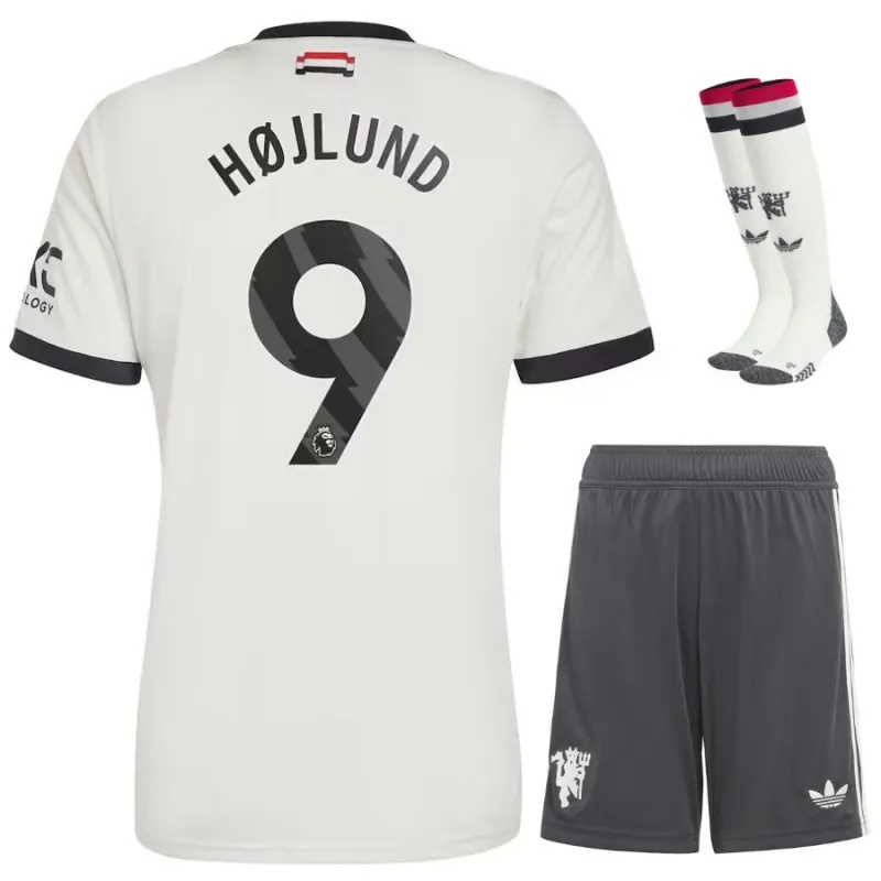 Conjunto de tercera camiseta para niños de Manchester United con Højlund 2024/25 - Blanco