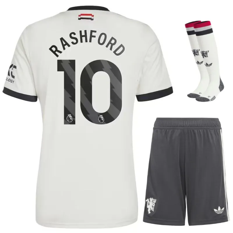 Conjunto de tercera camiseta para niños de Manchester United con Rashford 2024/25 - Blanco