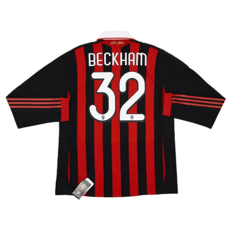 AC Milan BECKHAM 2008/09 Retro Long-Sleeve Home Jersey - Red/Black