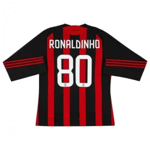 AC Milan RONALDINHO 2008/09 Maillot domicile rétro à manches longues - Rouge/Noir