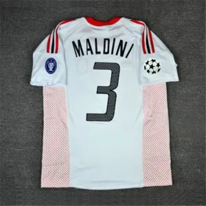 Maillot rétro d'accompagnement no 3 de l'AC Milan 2002/03 - Blanc, Paolo Maldini