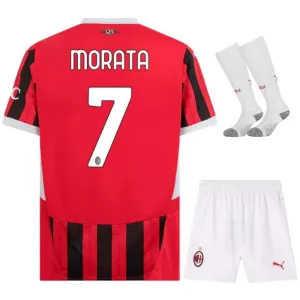 Il set di maglia per bambini della casa di AC Milan 2024/25 di Morata - Bianco