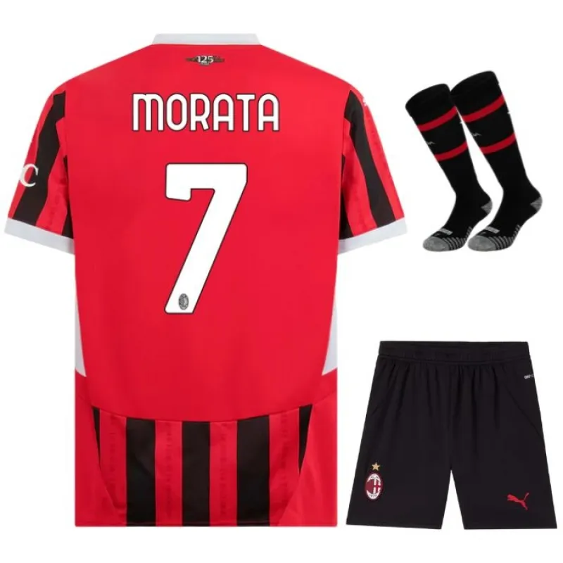 Moratas AC Milan 2024/25 Heim-Kinder-Jersey-Set - Schwarz