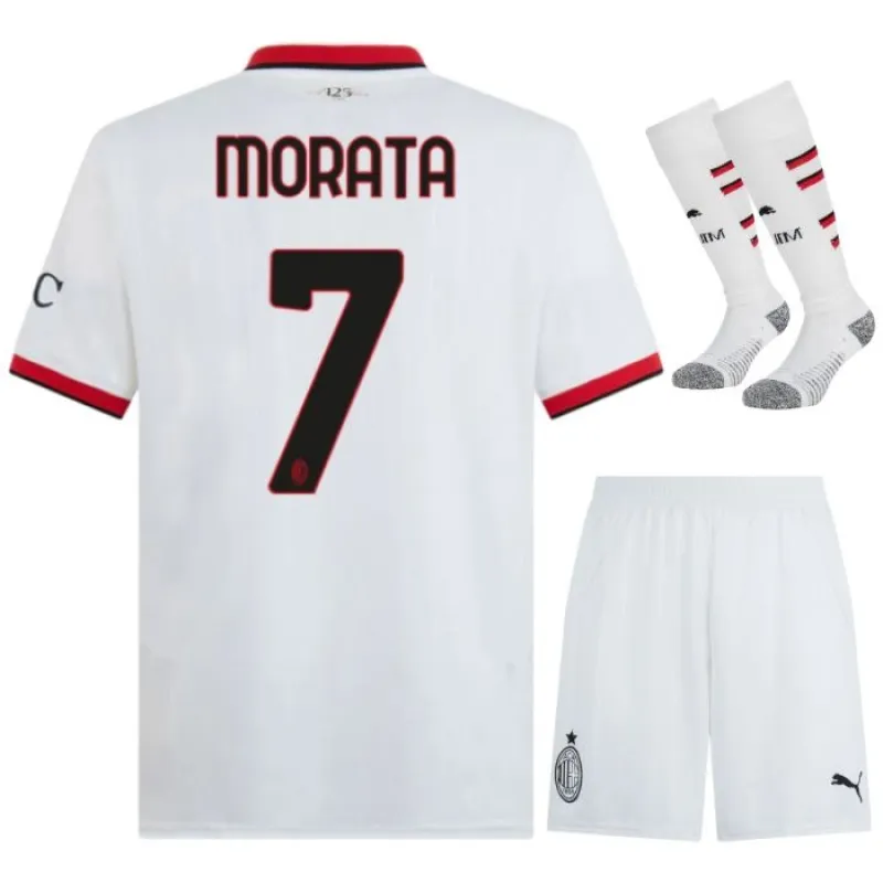 L'ensemble du maillot pour enfants d'AC Milan 2024/25 de l'extérieur de Morata - Blanc
