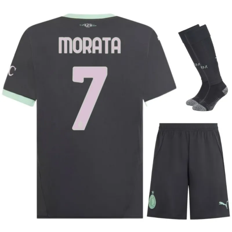 Morata's AC Milan 2024/25 Third Kids' Jersey Set - Charcoal Gray