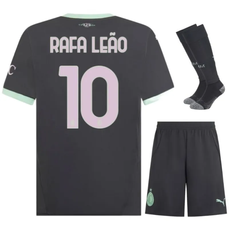 Rafael Leao's AC Milan 2024/25 Third Kids' Jersey Set - Charcoal Gray