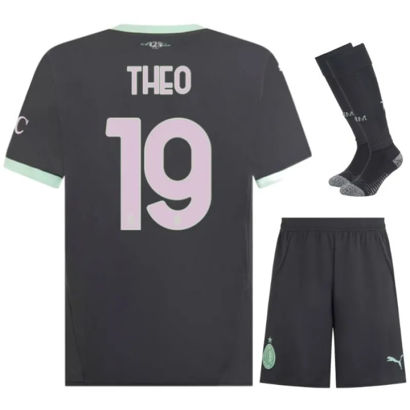 Le troisième ensemble de maillot pour enfants de l'AC Milan 2024/25 de Theo - Gris charbon