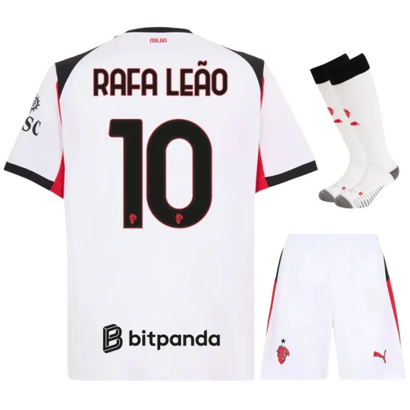 Set de camiseta infantil fuera de casa de Rafa Leão del AC Milan 2025/26 - Blanco