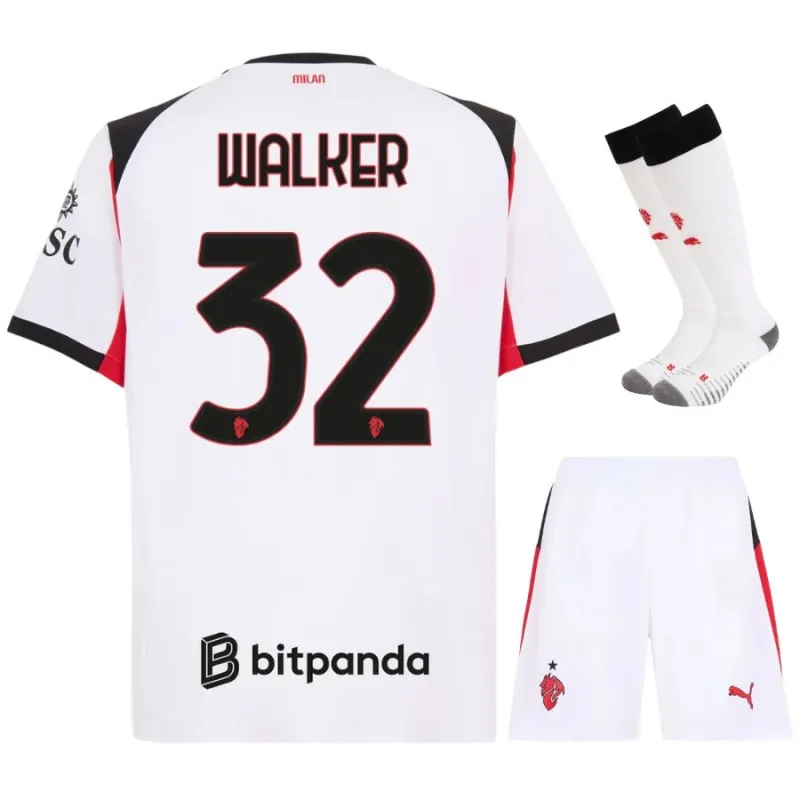 Set de camiseta infantil fuera de casa de Walker del AC Milan 2025/26 - Blanco