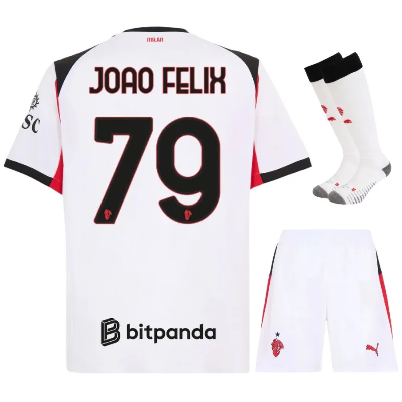 Set de camiseta infantil fuera de casa de João Félix del AC Milan 2025/26 - Blanco