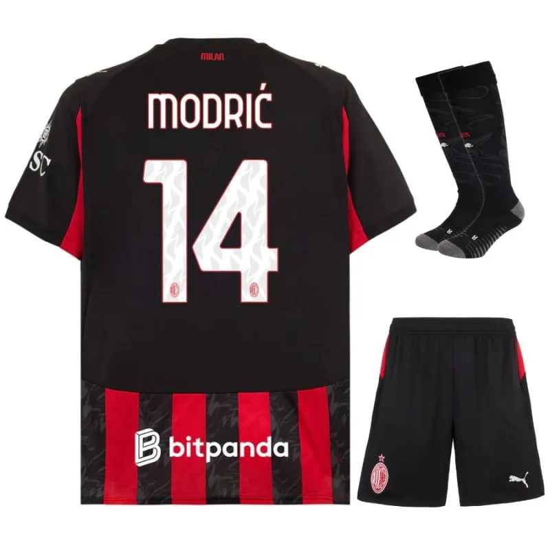 AC Milan MODRIC Kit infantil 2025/26 Camiseta local - Rojo