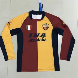 Maillot rétro domicile à manches longues d'AS Roma 2001/02 - Jaune