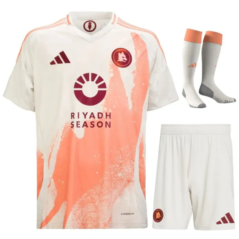 AS Roma 2024/25 Away Kids' Jersey Set - White