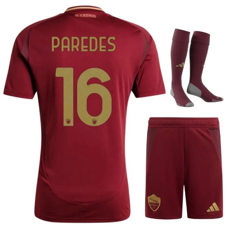 Paredes, insieme di maglie per bambini di casa dell'AS Roma 2024/25 - Rosso vino