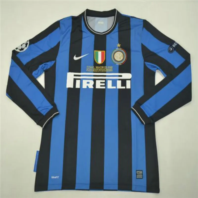 Maillot long manches retro de la finale de la Ligue des champions UEFA 2010 de l'Inter Milan - bleu