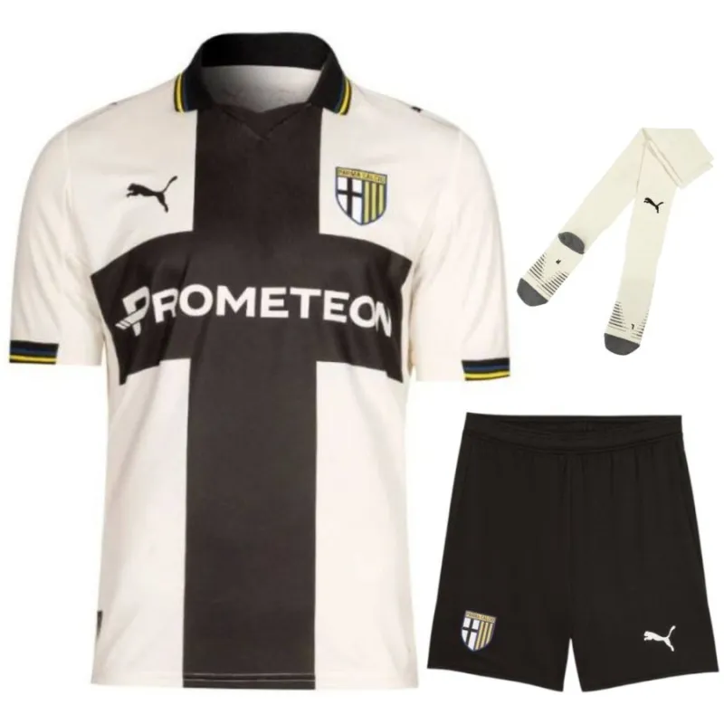 Parma 2025/26 Home Kids Kit Jersey - White/Black
