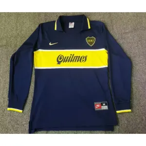 Maglia long-sleeved retrò di campo di casa di Boca Juniors 1997 - Blu