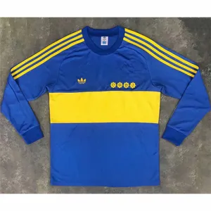 Maglia long-sleeved retrò di campo di casa di Boca Juniors 1981 - Blu