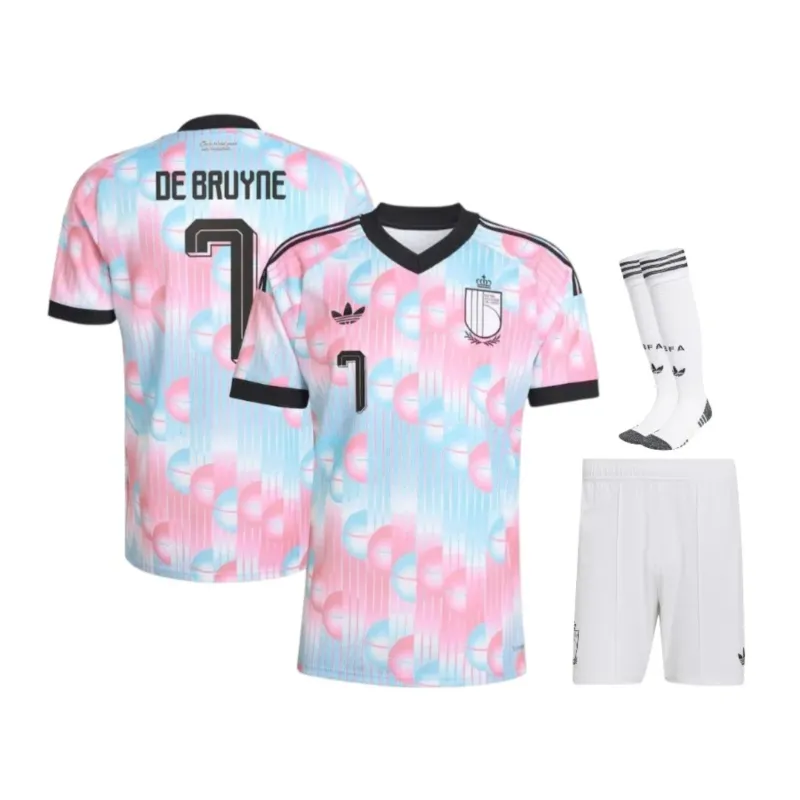 Completo Away Bambini Belgio DE BRUYNE 2026/27 Blu Rosa