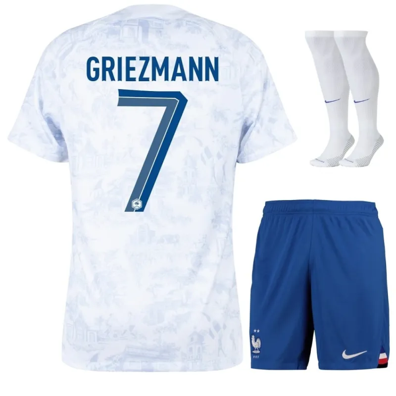 Antoine Griezmann's French national team 2022 away World Cup children's jersey set - White