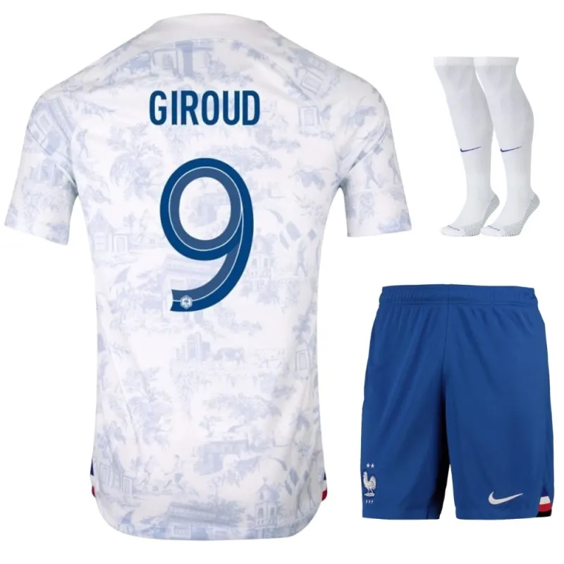 Olivier Giroud's French national team 2022 away World Cup children's jersey set - White