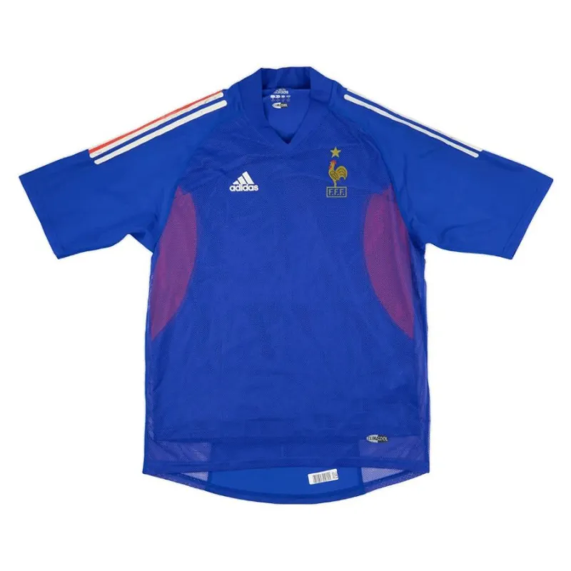 Le maillot rétro domicile de l'équipe nationale de France porté par Robert Pires entre 2002 et 2004 - Bleu