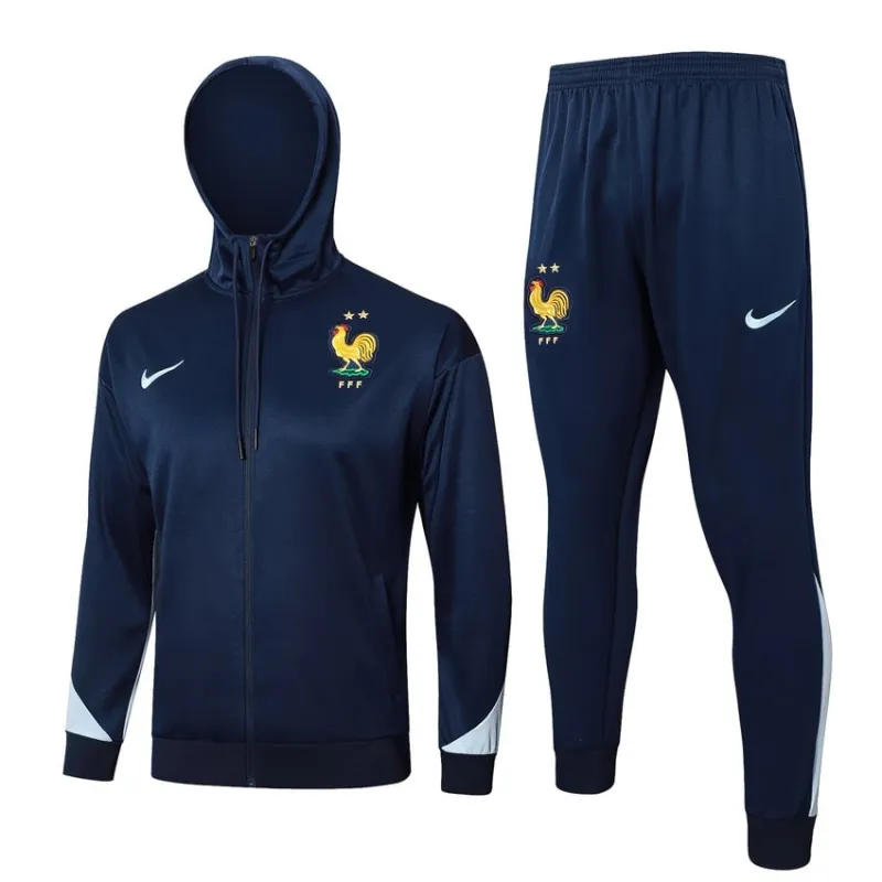 The French national team's 2024/25 hooded sportswear and pants - dark blue.