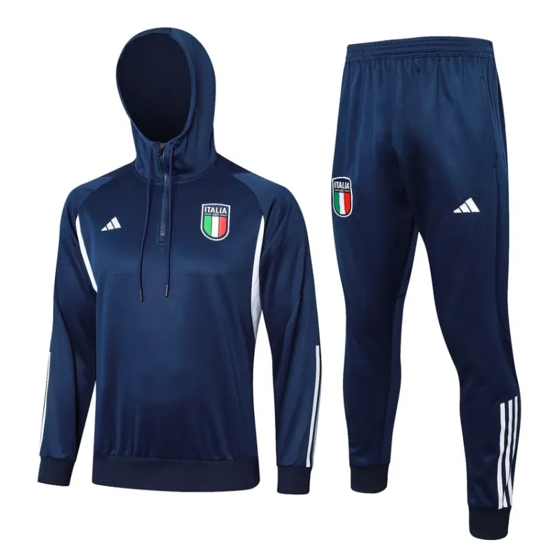 Vêtements de sport à capuche + pantalons d'Italie 2024/25 - bleu foncé