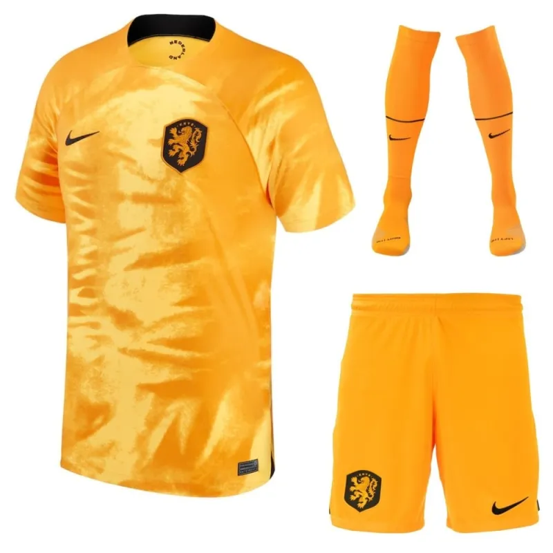 Netherlands' 2023/24 home kids' football kit - orange