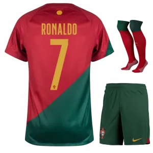 Ronaldo's Portugal 2022 World Cup Home Children's Jersey Set - Red and Green