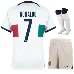 Ronaldo's Portugal 2022 World Cup Away Children's Jersey Set - White