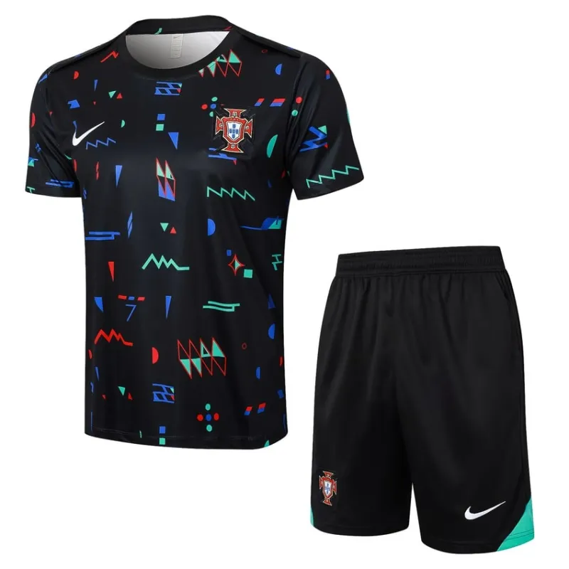 Traje de entrenamiento + pantalones cortos de Portugal 2024/25 - patrón negro