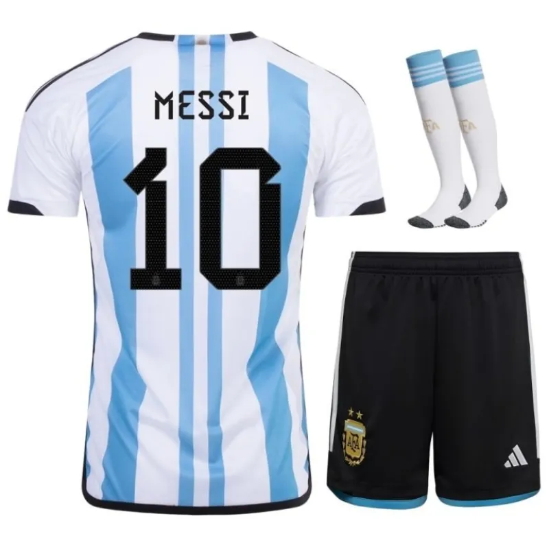 Messi Argentina 2022/23 3 Stars Home Kids Kit - Sky Blue