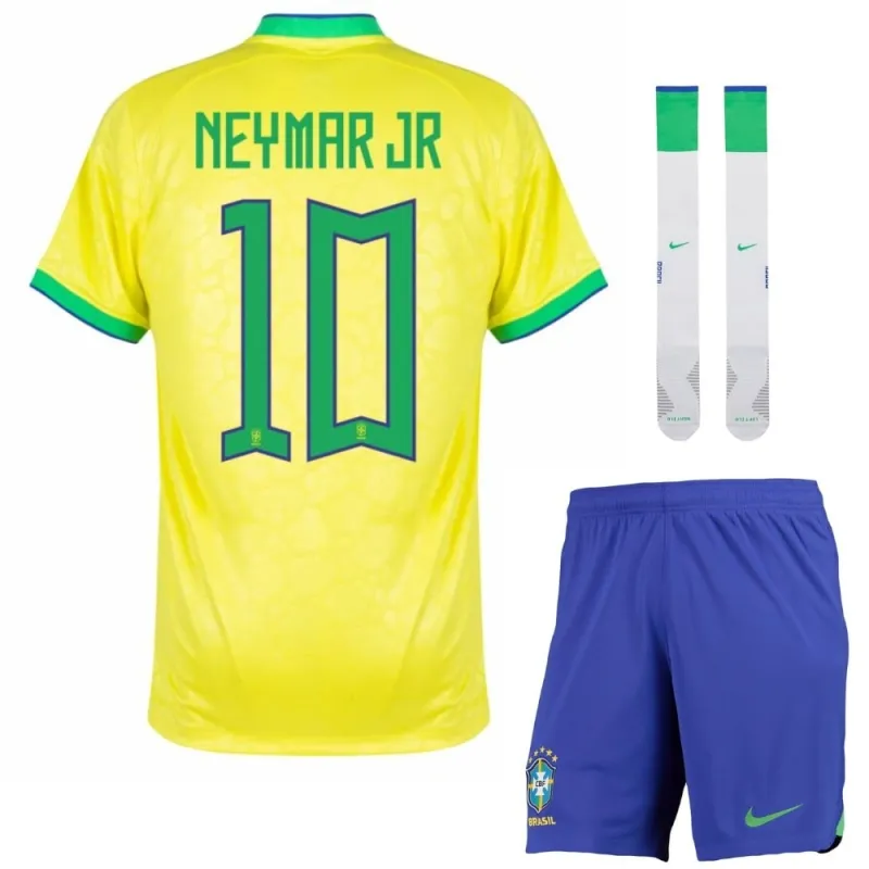 Brasilien 2022 Weltmeisterschaft Heim-Kinder-Trikot von Neymar Jr (Gelb)