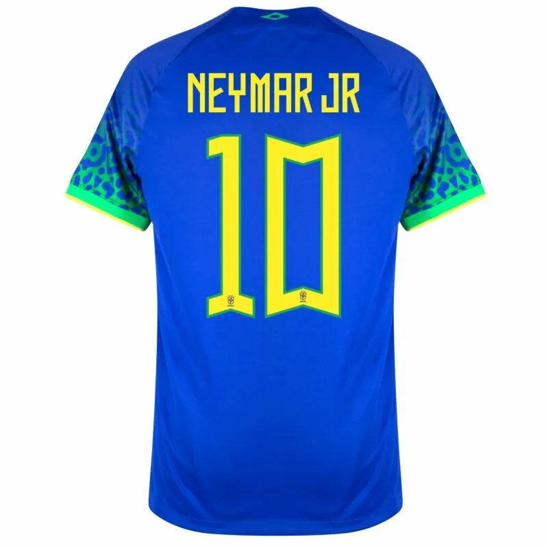 Neymar JR, Maglia dei tifosi bambini della squadra del Brasile per la Coppa del mondo 2022 (Maglia fuori casa, Blu)