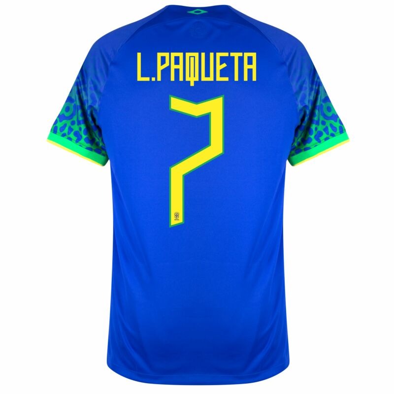 L. Paqueta, Maillot du joueur du Brésil pour la Coupe du monde 2022 (Maillot extérieur, Bleu)