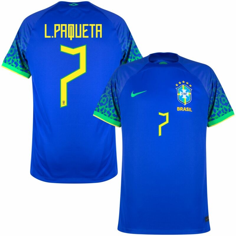 L. Paqueta, Maillot du joueur du Brésil pour la Coupe du monde 2022 (Maillot extérieur, Bleu)