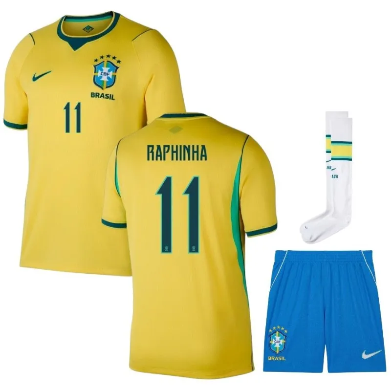 Brazil RAPHINHA 2026/27 Home Kids Kit Yellow