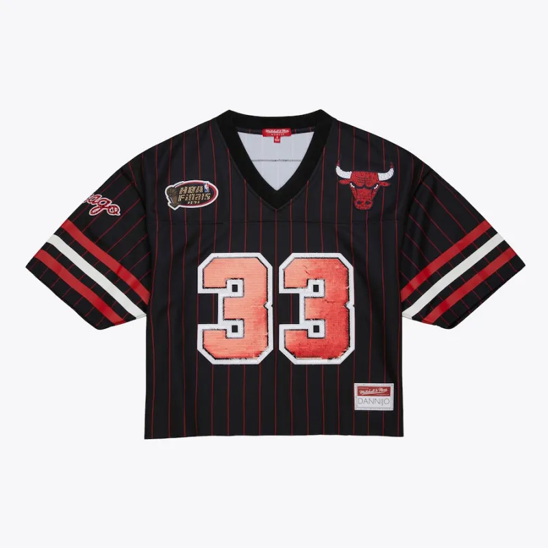 Scottie Pippen Maglia di calcio di moda accorciata per donne dei Chicago Bulls Mitchell & Ness x DANNIJO - Nero