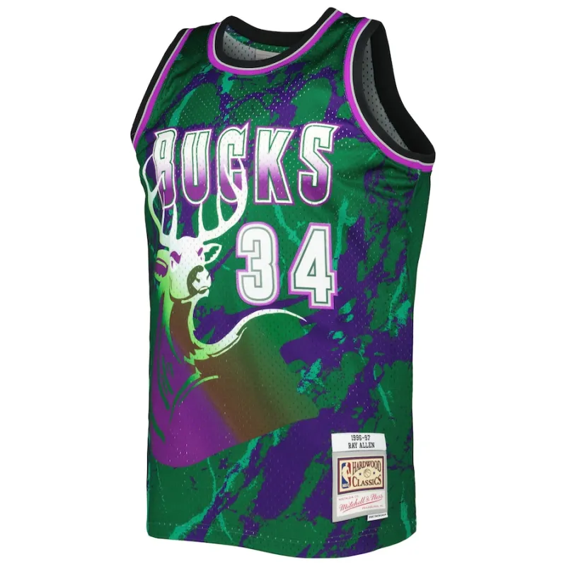 Ray Allen, Maglia Swingman di marmo classico 1996/97 di Mitchell & Ness dei Milwaukee Bucks - Verde