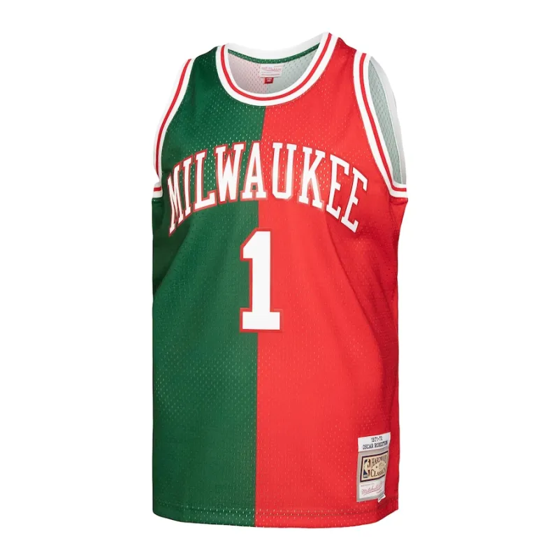 Camiseta Swingman Split Hardwood Classics Mitchell & Ness Milwaukee Bucks Oscar Robertson 1971/72