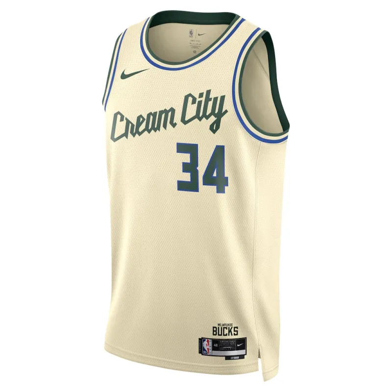 Milwaukee Bucks Giannis Antetokounmpo 2025/26 Maillot - Édition Ville - Crème