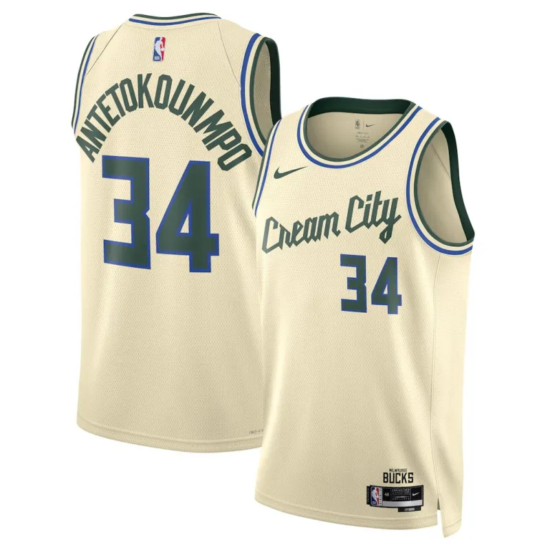 Milwaukee Bucks Giannis Antetokounmpo 2025/26 Maillot - Édition Ville - Crème