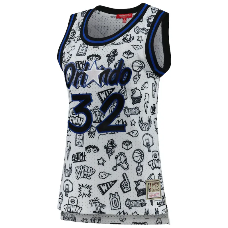 Shaquille O'Neal, Orlando Magic Mitchell & Ness Women's 1994 Doodle Swingman Jersey - White