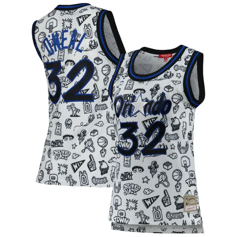 Shaquille O'Neal, Orlando Magic Mitchell & Ness Women's 1994 Doodle Swingman Jersey - White